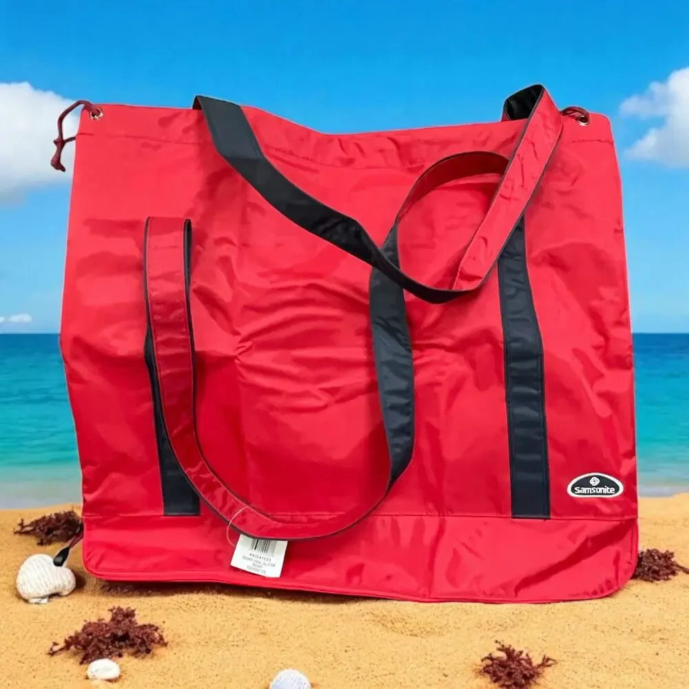 Samsonite Oceanside Beach Tote Bag Red Packable Mesh Bottom Travel Trolley Slv